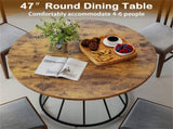 Brown 47" Round Dining Table , Family-Sized for 4-6 People, Hourglass Metal Base & Curved Tabletop 32267114
