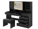 Large Vanity Table Set with LED Lighted Mirror, Vanity Desk with Charging Station, Makeup Table with 73192852