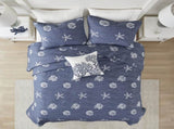 4 Piece Cotton Reversible Embroidered Quilt Set with Throw Pillow Navy King/Cal King B03595793