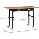 ZUN 59" Garage Work Bench with Drawer and Wheels, Height Adjustable Legs, Bamboo Tabletop Workstation 83658892