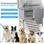 ZUN Professional Stainless Steel Dog Bathing Station - Dog Grooming Tub w/Ramp, Storage Drawer, Floor W1083P192506