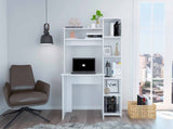 White 6-Shelf Writing Desk with Built-in Bookcase B06280293
