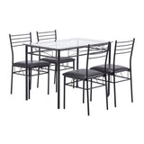 ZUN [110 x 70 x 76cm] Iron Glass Dining Table and Chairs Black One Table and Four Chairs PU Cushion 36919194