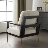 Modern Low Back White Upholstered Accent Armchair with Gold Metal Legs & Rubberwood Frame, Chic Wide N817P237961W