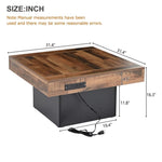 ZUN ON-TREND 31.4'' x 31.4'' Farmhouse Coffee Table with 2 USB Ports and Outlets, Brown Spliced Wood N721P189320B