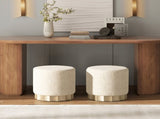 Hampton 18" Round Upholstered Ottoman with Scalloped Base, Speckled Egg Beige Chenille B2719P245958