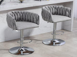 360&deg Fabric cover Swivel Bar Stools Set of 2, Adjustable Counter Height Bar Chairs with Woven Back & W2215P184994