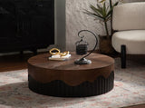 30.31" Round Coffee Table Handcrafted Relief Sturdy Pedestal Wooden Tea Table for Living Room no W3081P357841