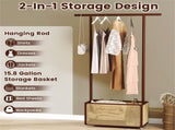 2-in-1 Bamboo Clothing Rack with Rolling Wheels & 60L Storage Basket - Brown 74073480