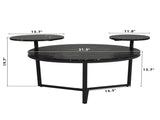 Modern coffee table with two display shelves, Black Faux marble surfaces, Tripod-inspired N735P177472B