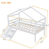 ZUN Twin Low Loft House Bed with Slide, Ladder, Safety Guardrails, House Roof Frame,White W504P145316