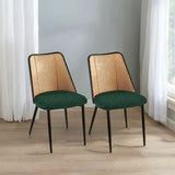 ZUN Green Rattan Dining Chairs Set of 2,Boucle Chairs with Natural Cane Back, Upholstered Dining Room W1164P218678