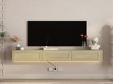 Floating TV Stand, Wall Mounted TV Shelf with Led Lights & Power Outlet,High Gloss TV Cabinet for W1321P391272