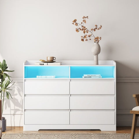 ZUN 6 Drawer Dresser, White Dresser for Bedroom LED Lights, Modern Dressers & Chests of Drawers W132166406