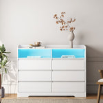 ZUN 6 Drawer Dresser, White Dresser for Bedroom LED Lights, Modern Dressers & Chests of Drawers 26843851