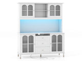 73 Inch White Kitchen Pantry Cabinet with Customizable LED Lights & Built-in Charging Station 40812631
