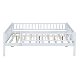 Full Size Wood Daybed with Trundle and Fence Guardrails, White WF301863AAK