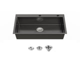Stainless Steel Kitchen Sink, 30x19 Single Bowl, Overmount Handmade Sink in Black, with US 09418376