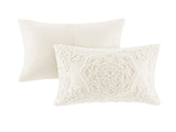 3-Piece Tufted Cotton Chenille Medallion Comforter Set Off-White King/Cal King B03597074