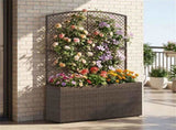 58" Brown PE Rattan Raised Garden Bed with Trellis Adjustable Foot Pads Outdoor Planter Box 69776935