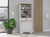 Linen Single Door Cabinet 55" H, Three External Shelves, One Drawer, Two Interior Shelves, Light Oak B097133112