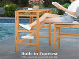 Natural Acacia Wood Foldable Patio Bar with Footrest & Slatted Top, Space-Saving Outdoor Pub 16941394