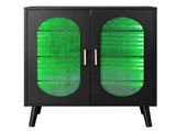 2-door shoe cabinet with high legs, internal 4-tier shelving, USB LED light strip, and 24-key 93886673
