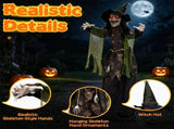 74" Animated Forest Witch Halloween Decoration with Moving Head & Swinging Arms, Dual Mode Control 63609628