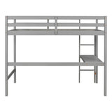 ZUN Twin Loft Pine Wood Bed with built-in desk, Safety Guardrails, Ladder,Grey 21086024