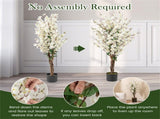 White Faux Plum Blossom Plant with Solid Wood Trunk 35065483