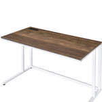 ZUN Walnut and White Writing Desk with USB Port B062P209214