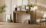 TREXM Entryway Table with Natural Wood Grain Finish, Console Table with Fluted Design, Oval Top and N715P288632D