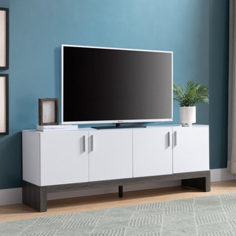 ZUN Side Credenza with 4 Doors, Storage Cabinets, 60" TV Stand- White & Distressed Grey B107130966