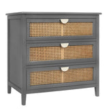 ZUN 3 Drawer Cabinet,Natural rattan,American Furniture,Suitable for bedroom, living room, study W68858065