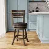 24" Counter Height Slat Back Swivel Stool, Weathered Gray Finish, Charcoal Fabric Seat B04660698
