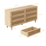51.18"6-Drawers Rattan Storage Cabinet Rattan Drawer with White Drawer Slides,for Bedroom,Living W757P162760