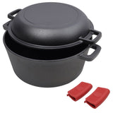 2 in 1 Pre-Seasoned Cast Iron Dutch Oven With Dual Handles, Outdoor Camping Deep Pot for Camping W465P216245