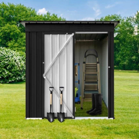 ZUN Metal garden sheds 5ft×4ft outdoor storage sheds Black 73490126