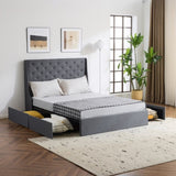 ZUN Upholstered Full Platform Storage Bed Frame with 4 Drawers, Wingback Headboard with Button Tufted 06426631