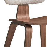 White Boucle and Walnut Side Chair with Upholstered Back B062P209233