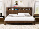 Queen Size bed frame with storage headboard, built-in charging station, wavy curved lines design, W1162P357261