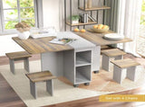 5 Pieces Folding Extendable Dining Table Set with 4 Chairs for 4 Peoples, 55'' Drop Leaf Wood 53461376