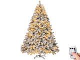 8 FT Pre-lit Snow Flocked Christmas Tree, Artificial Hinged Xmas Pine Tree with 1300 Branch Tips, 40181565