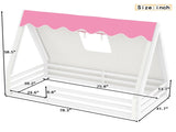 Twin Size House Floor Bed with Tent and Light, Solid Wood Teepee Floor Bed with Full-length W1580P369465