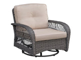 3 Pieces Conversation Set, Outdoor Wicker Rocker Swivel Patio Bistro Set, Rocking Chair with Glass W1889P494796