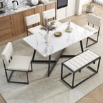 ZUN Modern Faux Marble 6-Piece Dining Table Set,60inch Metal Kitchen Table Set with Upholstered Dining 03612036