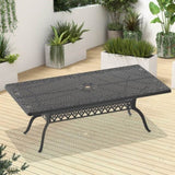 L82.68*W41.34-inch Cast Aluminum Patio Dining Table with Black Frame and Umbrella Hole W1710P166020