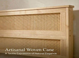 King Size Solid Wood Bed with Rattan Headboard, Rubber Wood Bed with Central Support Beams and W504P444380