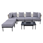 ZUN 8-Piece Patio Sectional Sofa Set with Tempered Glass Coffee Table and Wooden Coffee Table for 06042451