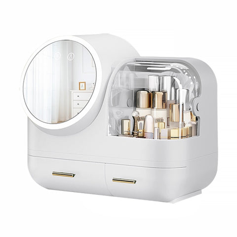 ZUN Joybos® Makeup Storage Organizer Box with Led Lighted Mirror White 78890957